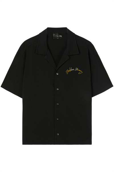 Black Bowling Shirt with contrast 3D embroidery