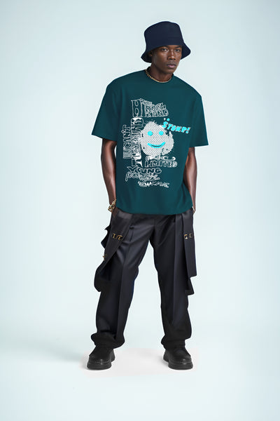 Silver Metallic + Puff Graphic Printed Oversized Unisex Grey T-shirt