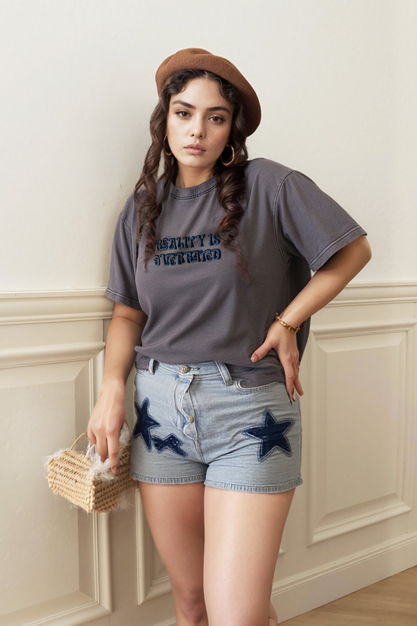 3D Embroidery washed-effect boxy fit t-shirt