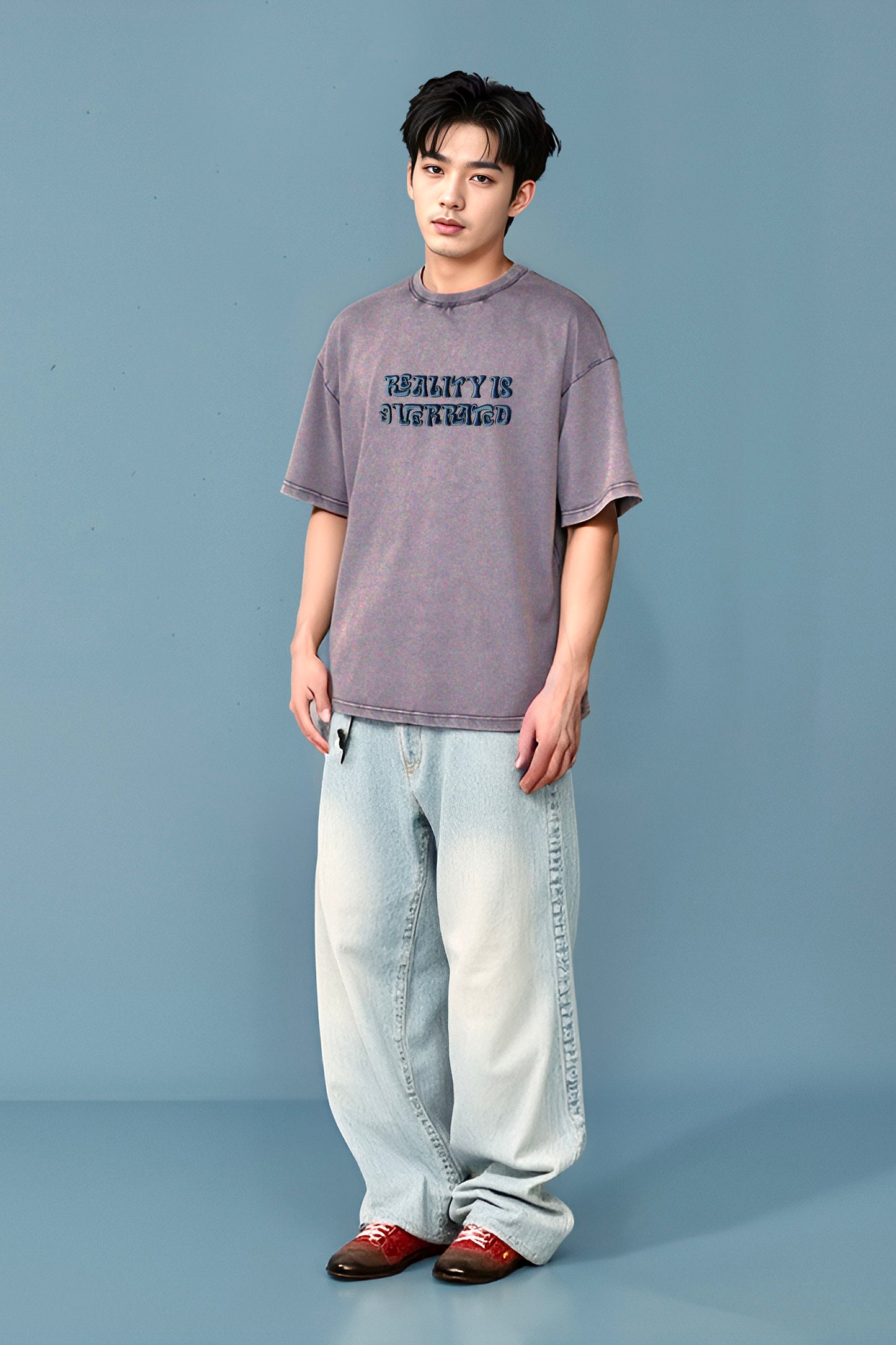 3D Embroidery washed-effect boxy fit t-shirt