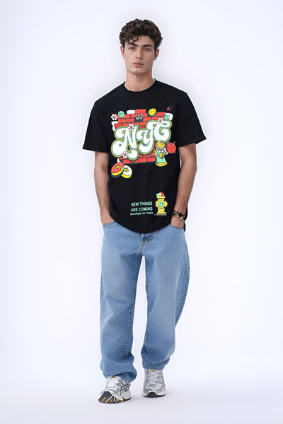 NYC graphic printed unisex regular fit black t-shirt