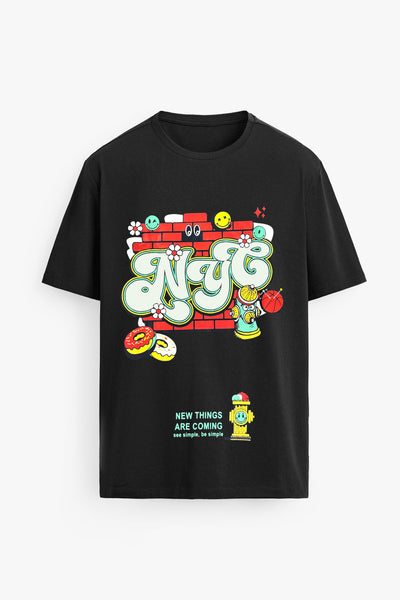 NYC graphic printed unisex regular fit black t-shirt